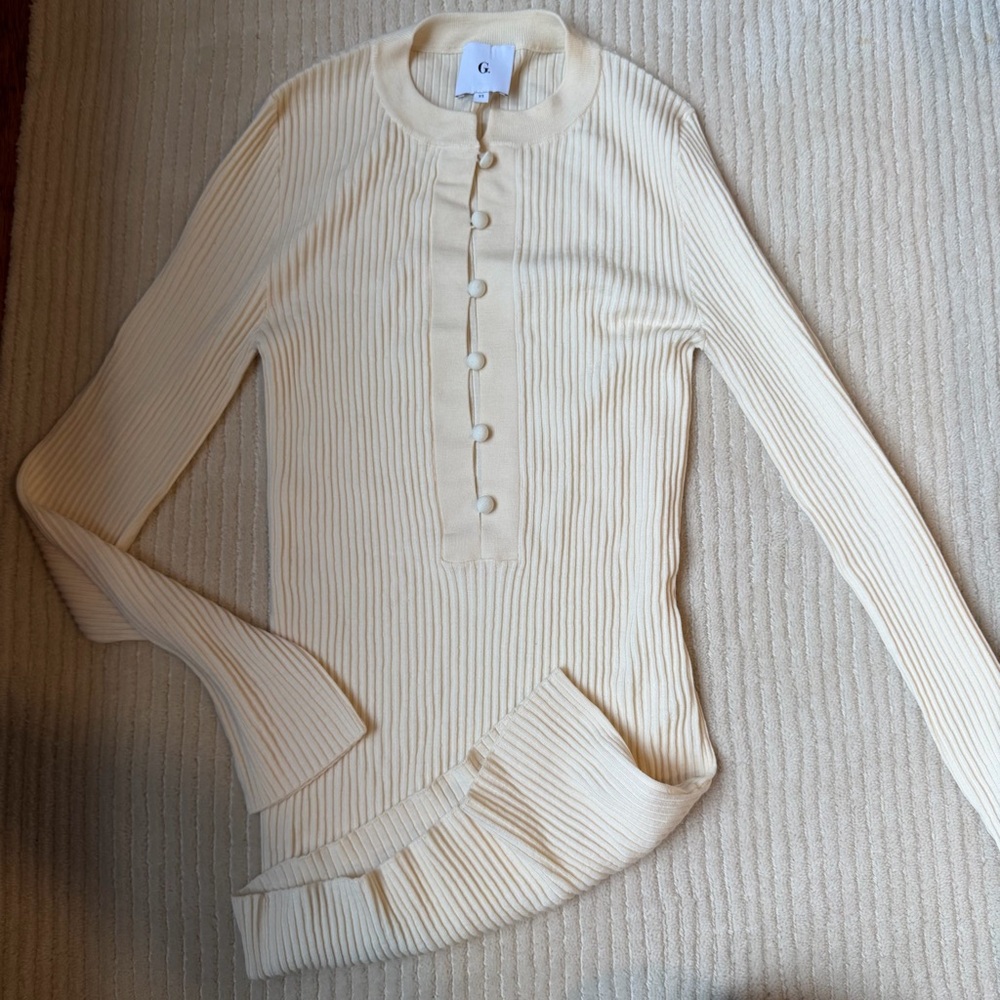 Cream Ribbed Button-Up Sweater Top